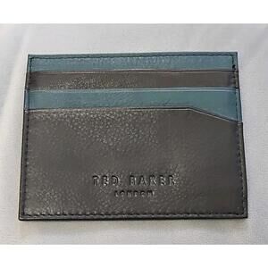 Ted Baker Mens Chocolate Brown & Green Leather Card Holder